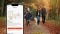 The image shows the Savings Assistant app screen with a family walking on an autumn day in the background.