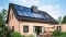 L’image montre une maison équipée d'un pack photovoltaïque Vitovolt 300 avec 10 modules sur le toit.